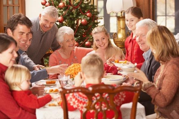 Large family eating Christmas dinner