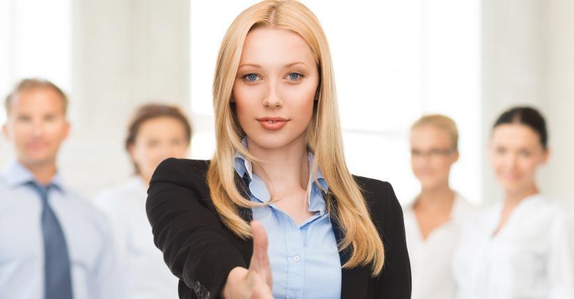 woman with an open hand ready for handshake