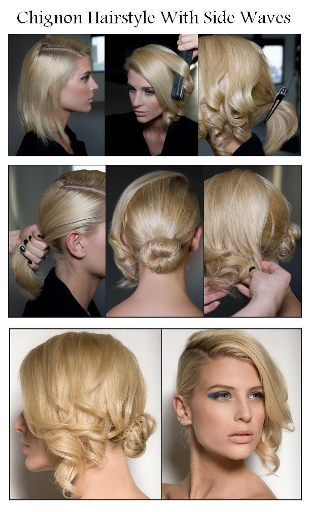 Short-hair-hairstyle-tutorials-Chignon-With-Side-Waves