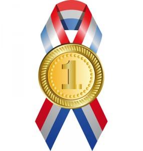 gold medal with ribbon