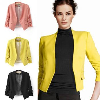 2014-New-Blazer-Solid-Women-Blazers-Fold-Sleeve-Pink-Fashion-Women-s-Suit-Yellow-Jacket-Black