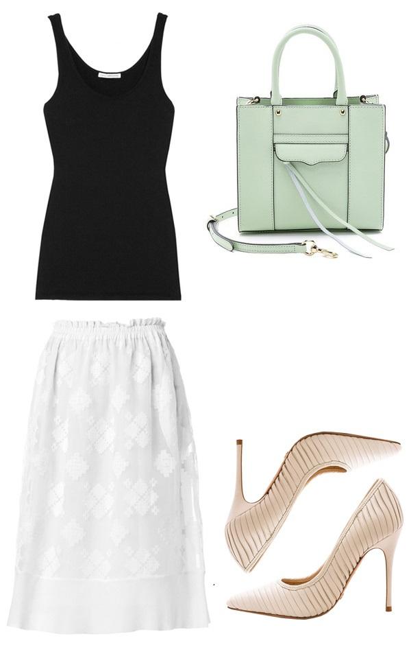 Olsens-Anonymous-Blog-Style-Fashion-Get-The-Look-Ashley-Olsen-Is-Spring-Perfect-In-Black-And-White-Bangs-Beauty-Flirty-Brunch-Date-Wedding-Inspiration-Tank-Sheer-Print-Skirt-Mint-Green
