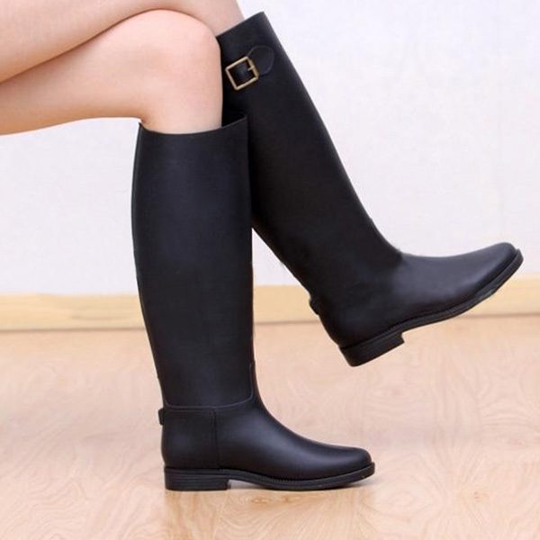 2015-Spring-Autumn-Women-New-Fashion-Rain-High-Knee-Length-Black-Rubber-Boots-Shoes-Waterproof-Wellies