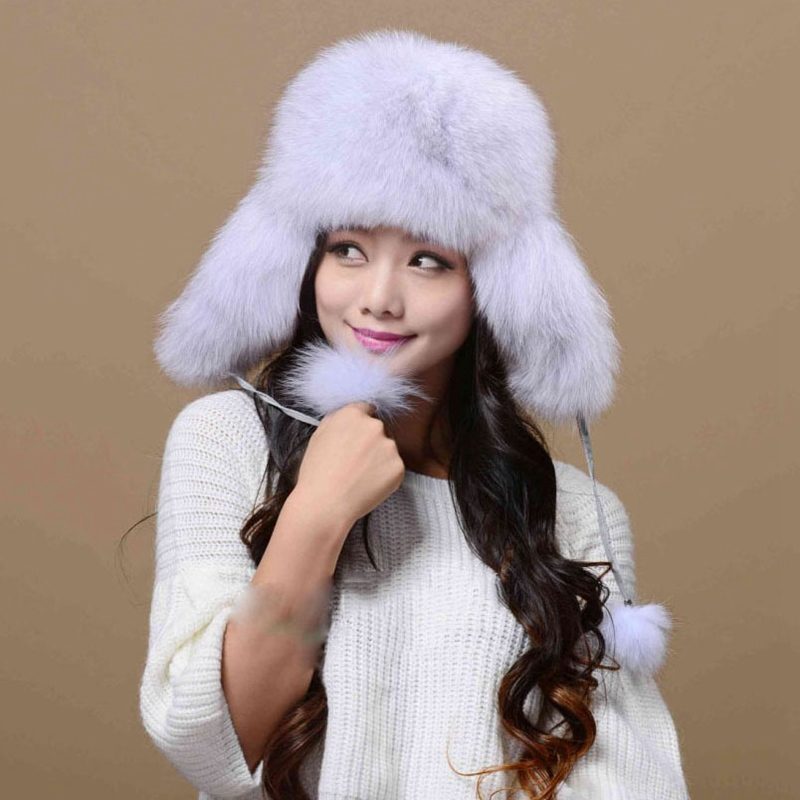 Adults-Russia-Cold-Winter-Women-black-White-Silver-Luxury-Natural-Real-Fox-Fur-font-b-Hats