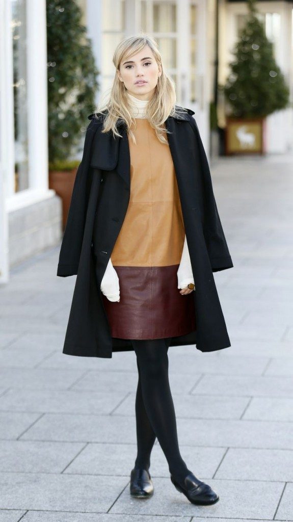 no repro fee if Kildare Village mentioned in caption Suki Waterhouse at the Toast To Chic Christmas with Suki Waterhouse at Kildare Village-photo Kieran Harnett Cream rollneck, Nicole Farhi, RRP, €266, outlet price, €129 "Velvet de luxe 66" Tights, Wolford, RRP, €29, outlet price, €19 Leather dress, Gerard Darel, RRP, €650, outlet price, €354 Black coat, Nicole Farhi, RRP, €413, outlet price, €269 Ring, Nicole Farhi, RRP, €49, outlet price, €29 Shoes, Nicole Farhi, RRP, €385, Outlet price, €259