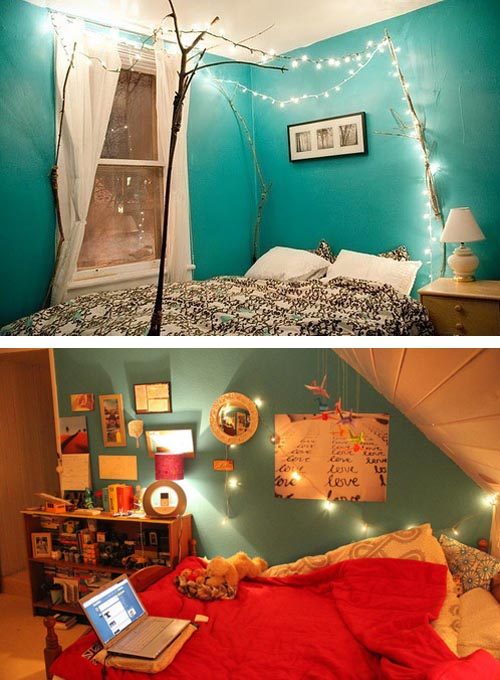 Bedroom-with-Christmas-Lignting