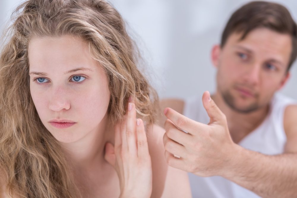 Young beauty woman being angry on husband