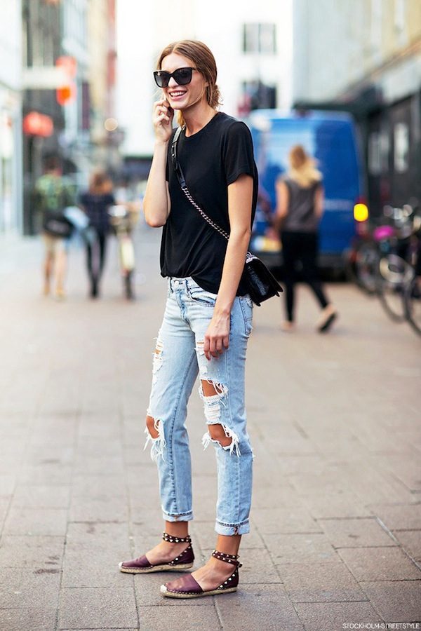 Le-Fashion-Blog-Model-Off-Duty-Street-Style-Weekend-Casual-Cristina-Mantas-Cat-Eye-Sunglasses-Black-Tee-Crossbody-Bag-Ripped-Jeans-Valentino-Studded-Espadrilles